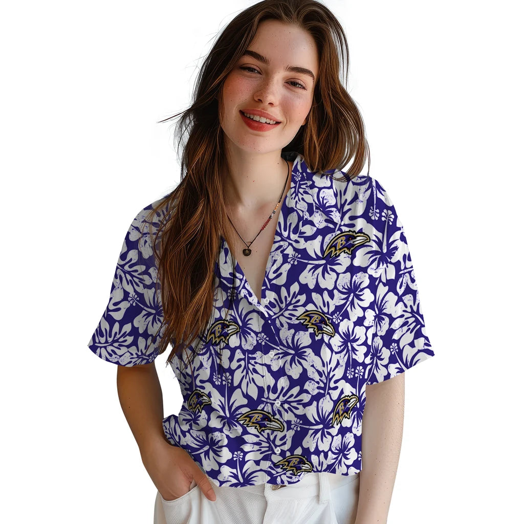 Baltimore Ravens Hawaiian Shirt - Hibiscus Motif | Moonbestprint