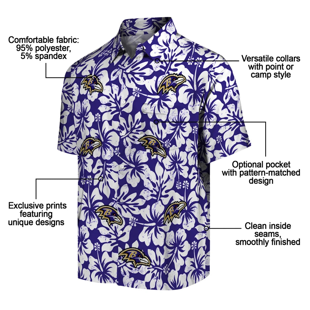 Baltimore Ravens Hawaiian Shirt - Hibiscus Motif | Moonbestprint