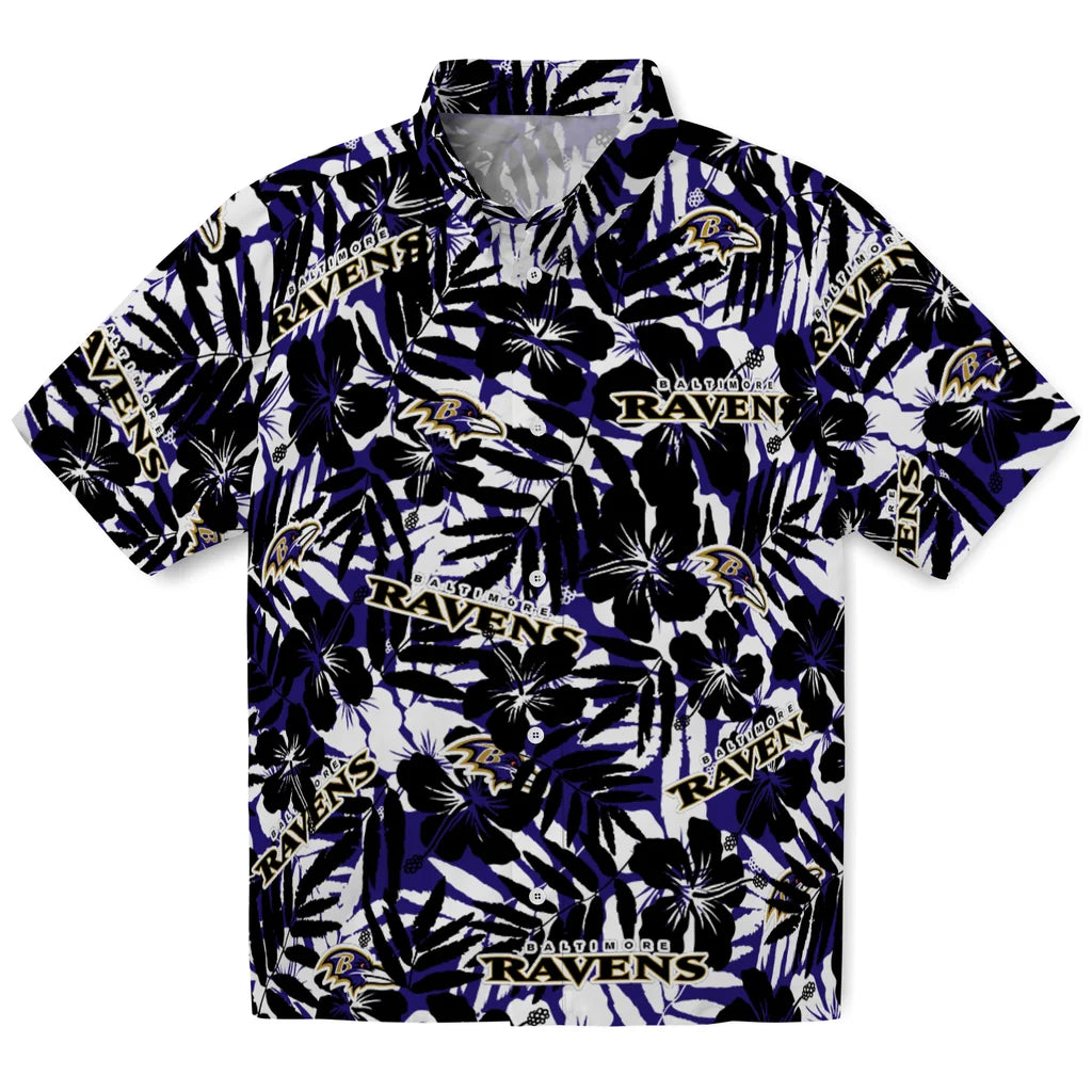 Baltimore Ravens Hawaiian Shirt - Hibiscus Overlay | Moonbestprint