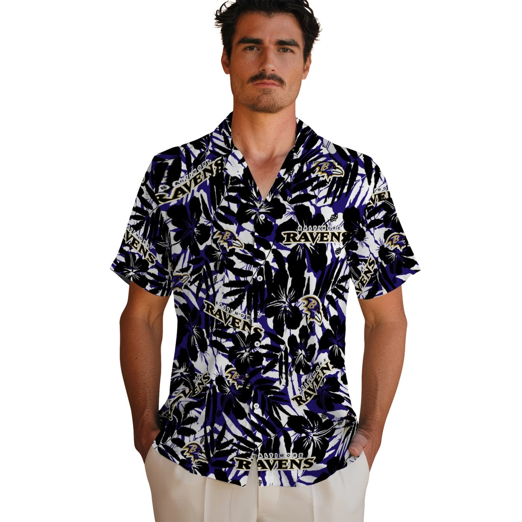 Baltimore Ravens Hawaiian Shirt - Hibiscus Overlay | Moonbestprint