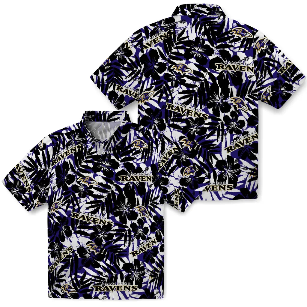 Baltimore Ravens Hawaiian Shirt - Hibiscus Overlay | Moonbestprint