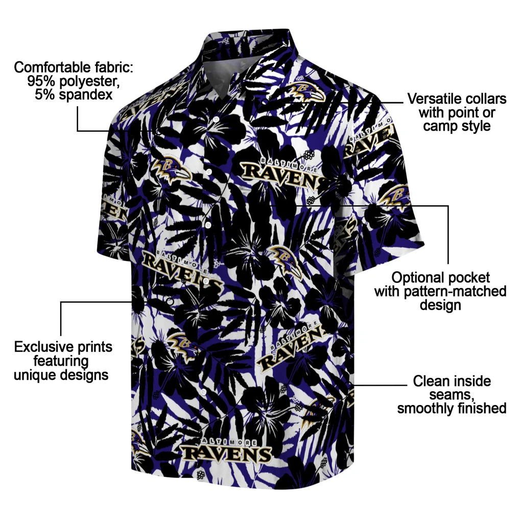 Baltimore Ravens Hawaiian Shirt - Hibiscus Overlay | Moonbestprint