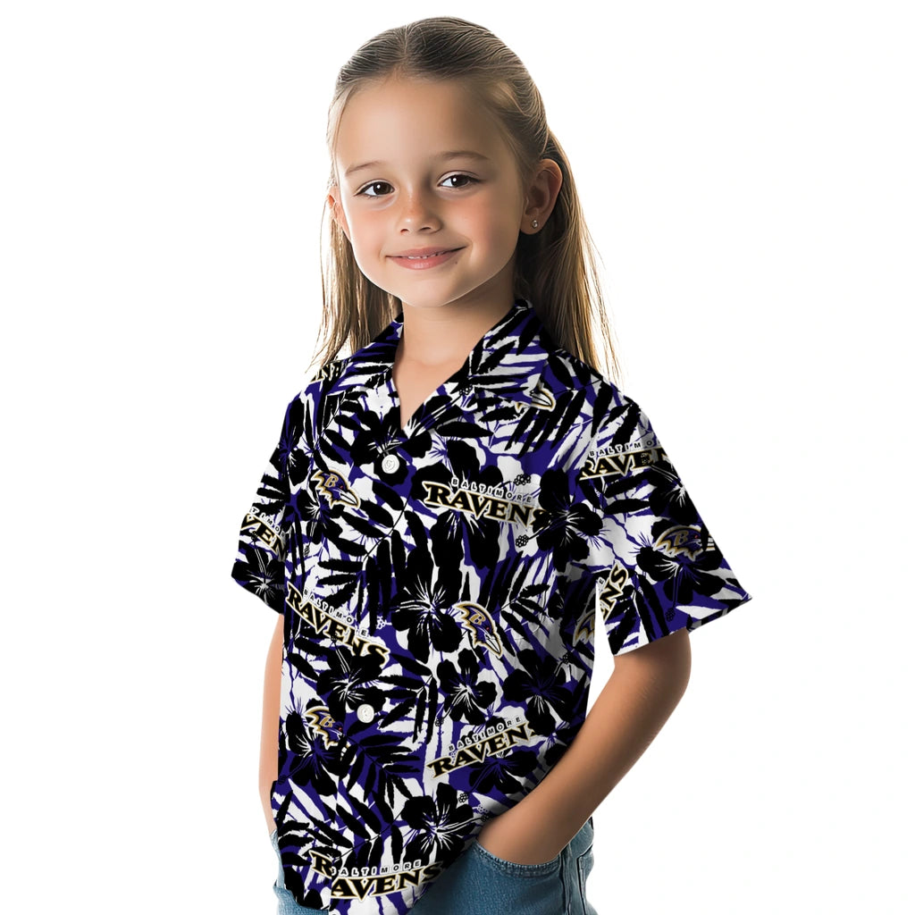 Baltimore Ravens Hawaiian Shirt - Hibiscus Overlay | Moonbestprint