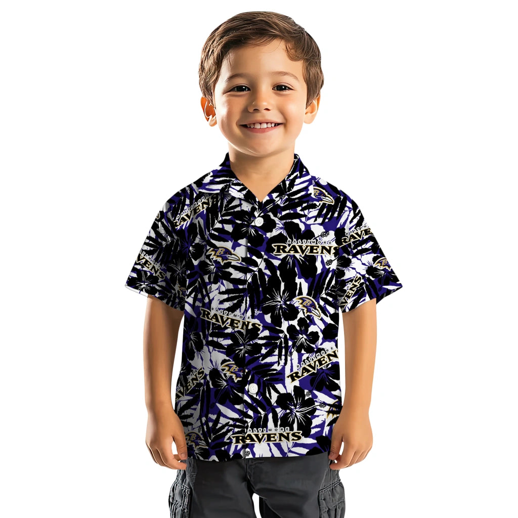 Baltimore Ravens Hawaiian Shirt - Hibiscus Overlay | Moonbestprint