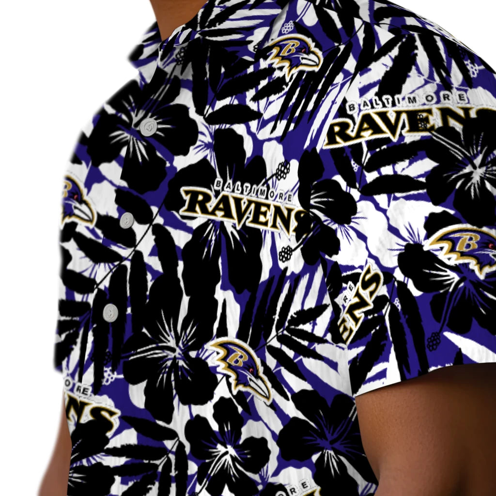 Baltimore Ravens Hawaiian Shirt - Hibiscus Overlay | Moonbestprint