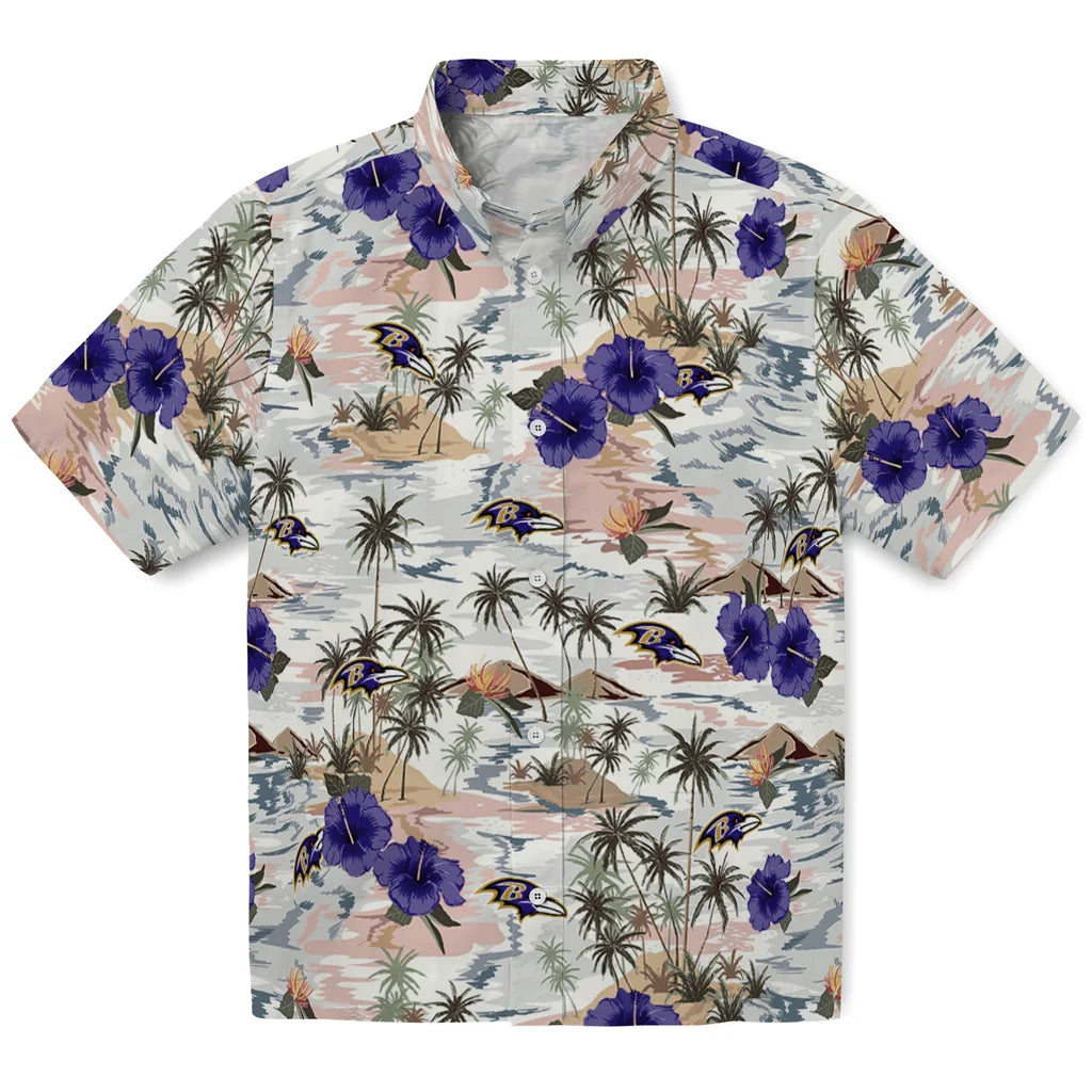 Baltimore Ravens Hawaiian Shirt - Hibiscus Seaside | Moonbestprint