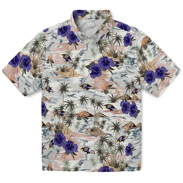 Baltimore Ravens Hawaiian Shirt - Hibiscus Seaside | Moonbestprint