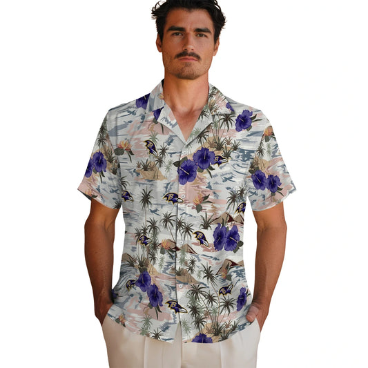 Baltimore Ravens Hawaiian Shirt - Hibiscus Seaside | Moonbestprint