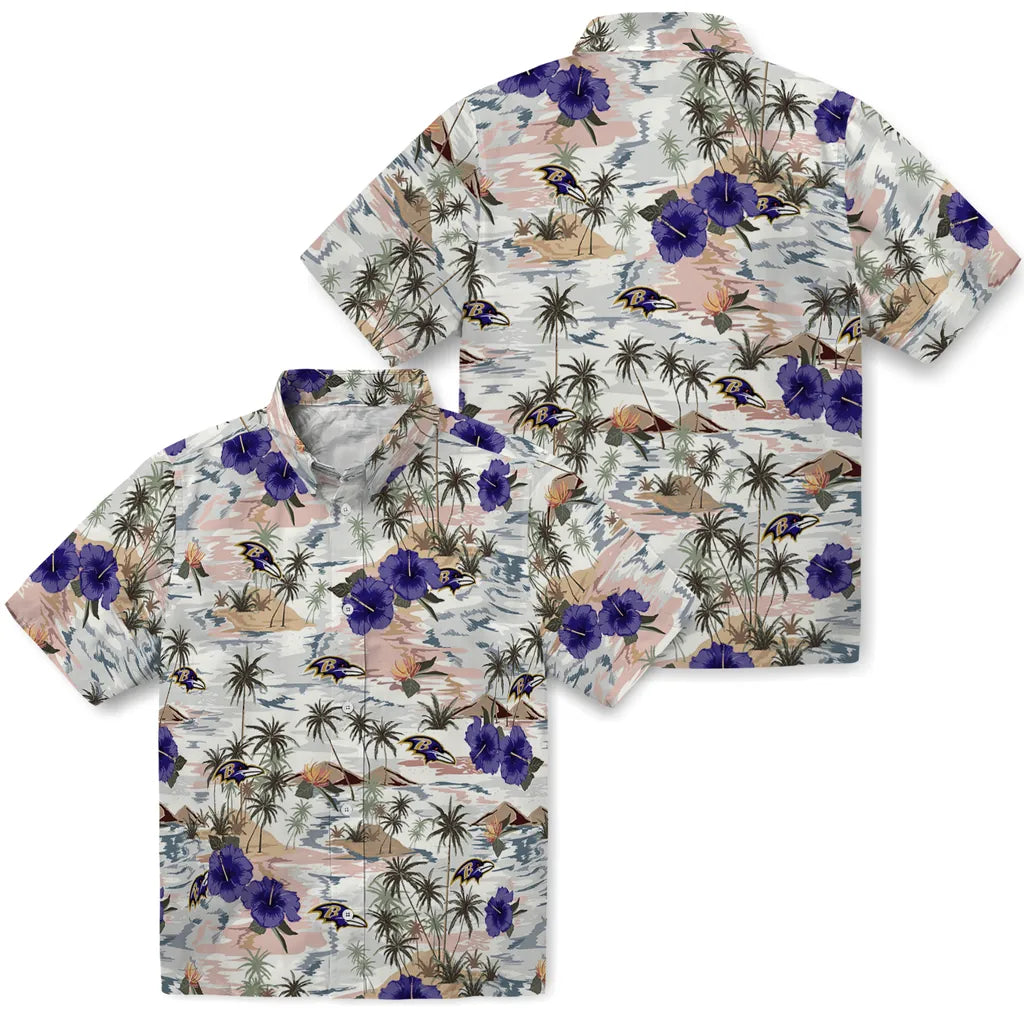 Baltimore Ravens Hawaiian Shirt - Hibiscus Seaside | Moonbestprint