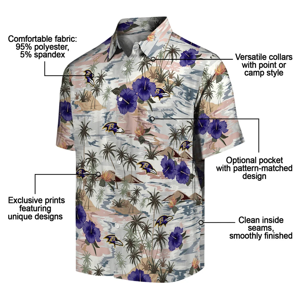 Baltimore Ravens Hawaiian Shirt - Hibiscus Seaside | Moonbestprint