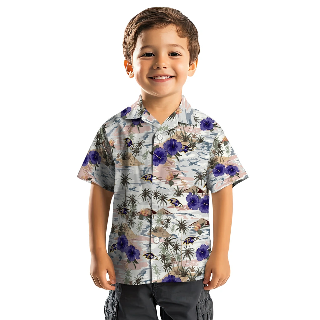 Baltimore Ravens Hawaiian Shirt - Hibiscus Seaside | Moonbestprint
