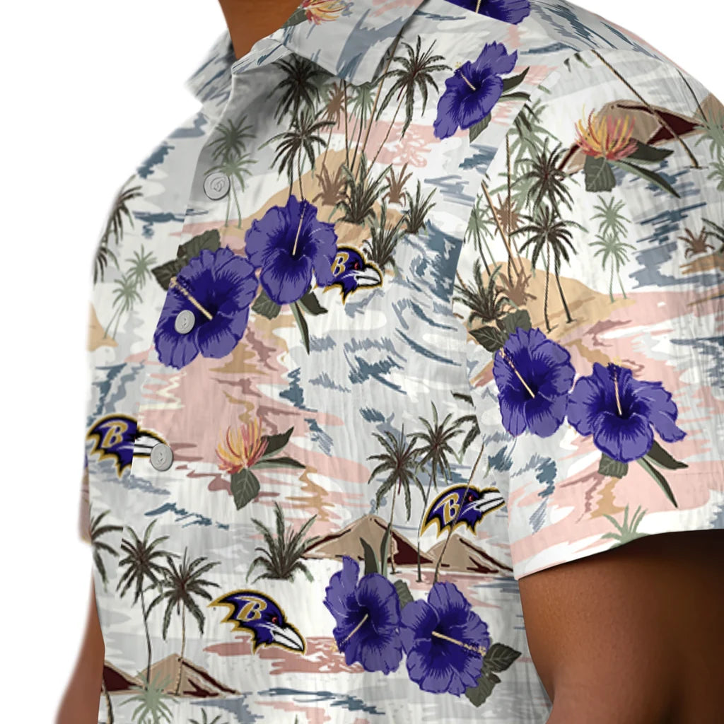 Baltimore Ravens Hawaiian Shirt - Hibiscus Seaside | Moonbestprint