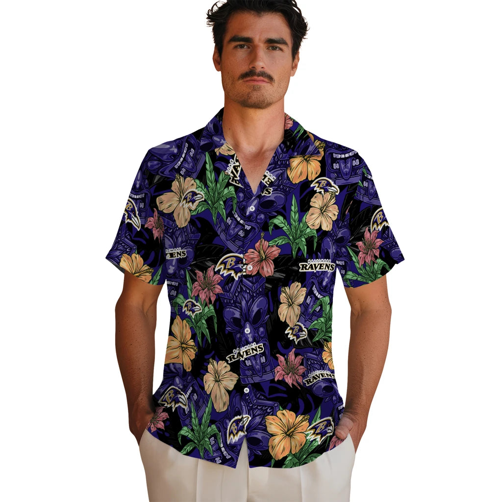 Baltimore Ravens Hawaiian Shirt - Hibiscus Tiki Jungle | Moonbestprint