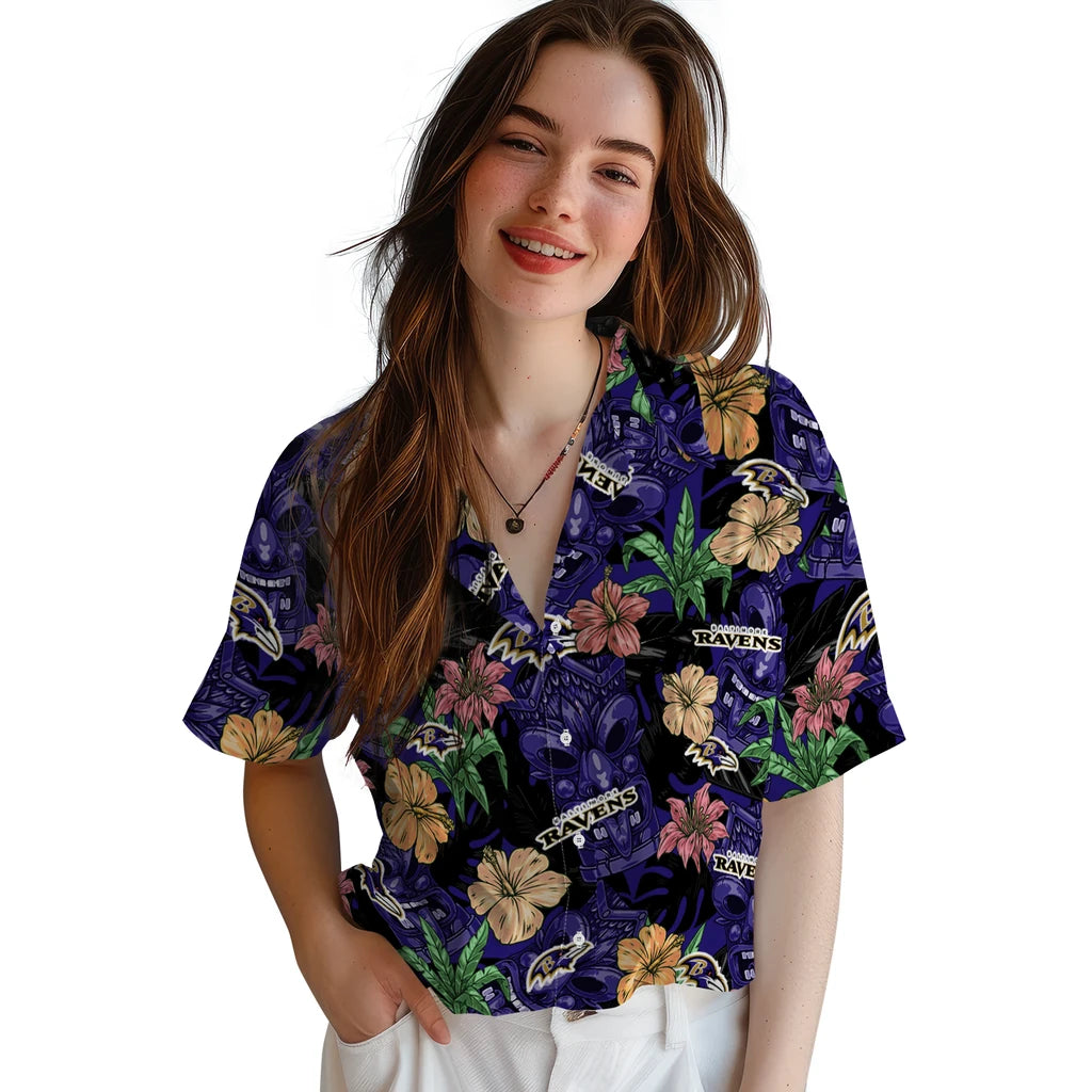 Baltimore Ravens Hawaiian Shirt - Hibiscus Tiki Jungle | Moonbestprint