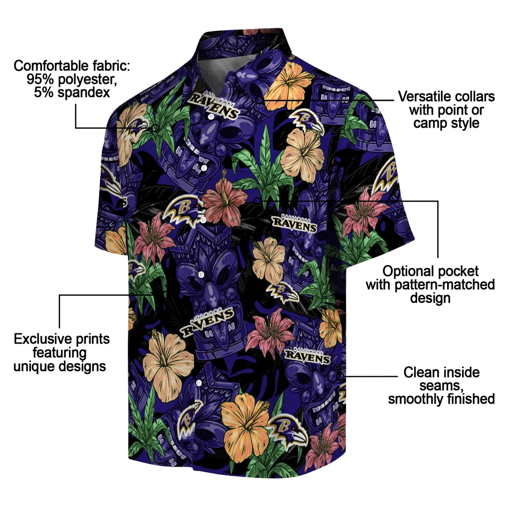 Baltimore Ravens Hawaiian Shirt - Hibiscus Tiki Jungle | Moonbestprint