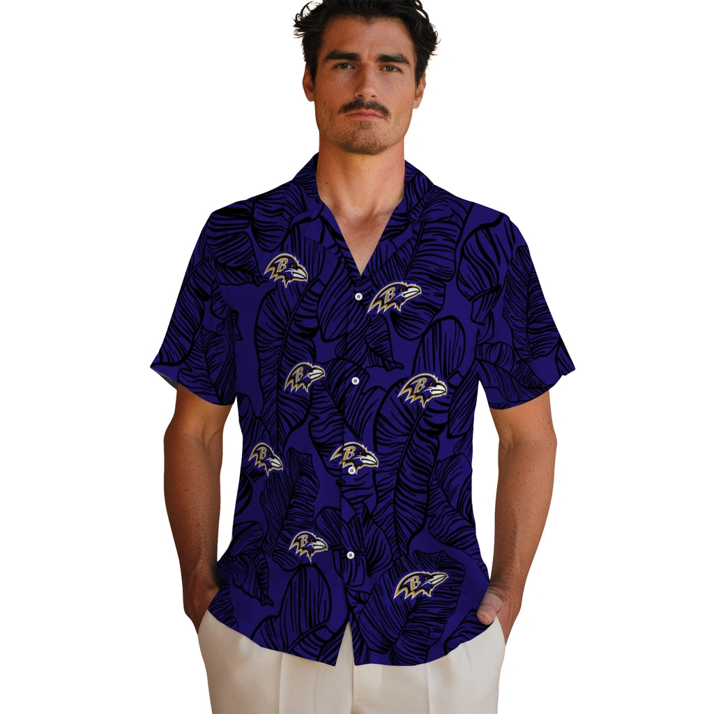 Baltimore Ravens Hawaiian Shirt - Leaf Outline | Moonbestprint
