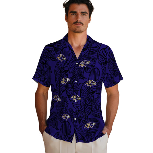 Baltimore Ravens Hawaiian Shirt - Leaf Outline | Moonbestprint