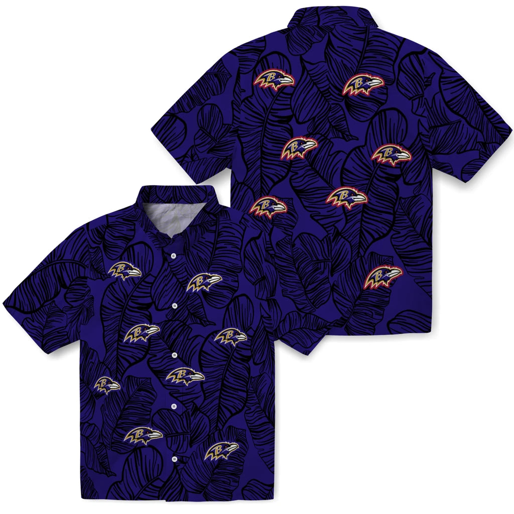 Baltimore Ravens Hawaiian Shirt - Leaf Outline | Moonbestprint