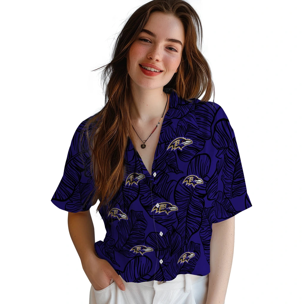 Baltimore Ravens Hawaiian Shirt - Leaf Outline | Moonbestprint