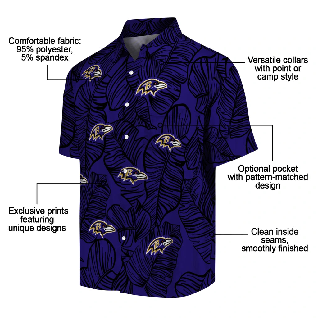 Baltimore Ravens Hawaiian Shirt - Leaf Outline | Moonbestprint