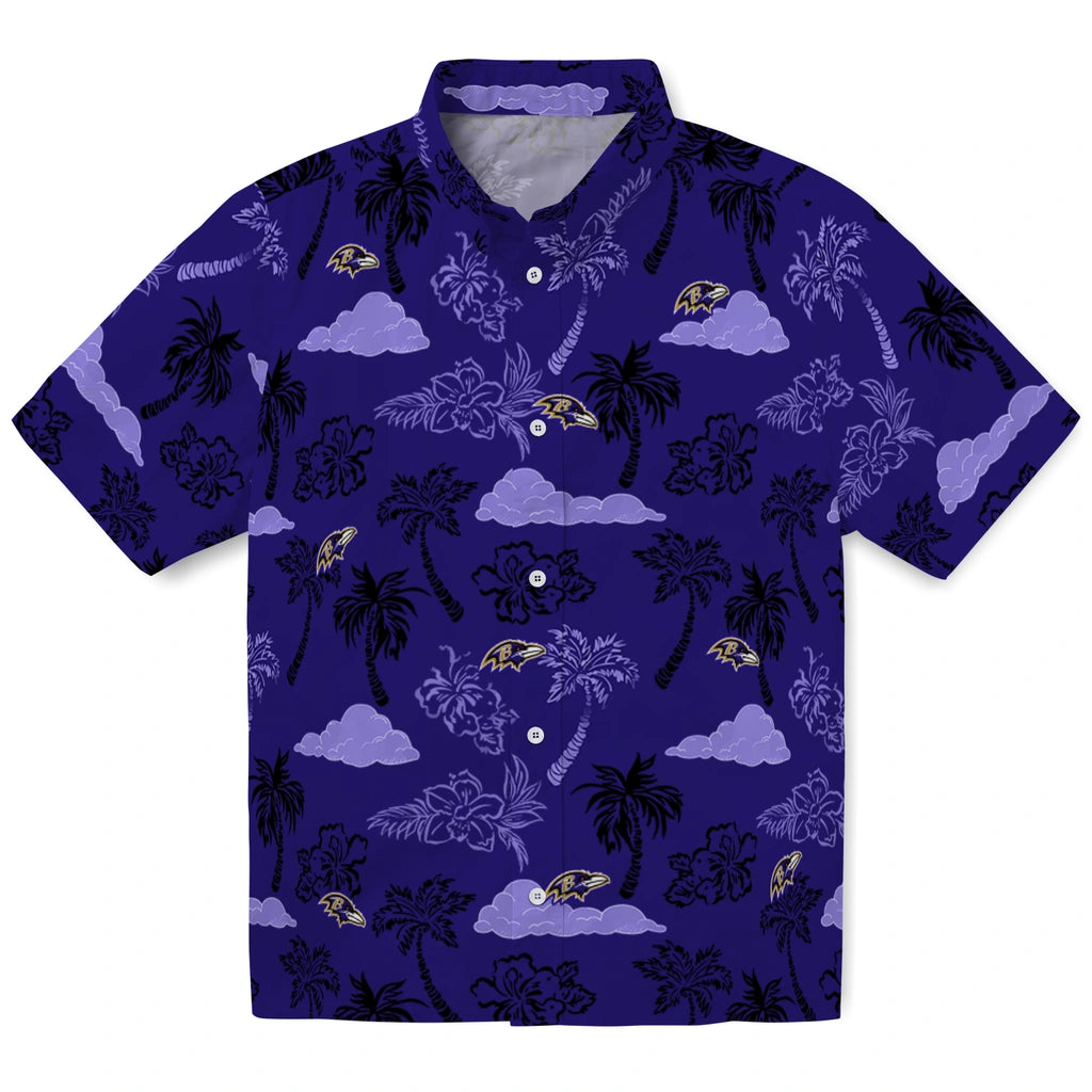 Baltimore Ravens Hawaiian Shirt - Palm And Clouds | Moonbestprint