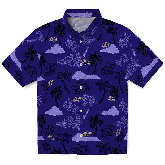 Baltimore Ravens Hawaiian Shirt - Palm And Clouds | Moonbestprint