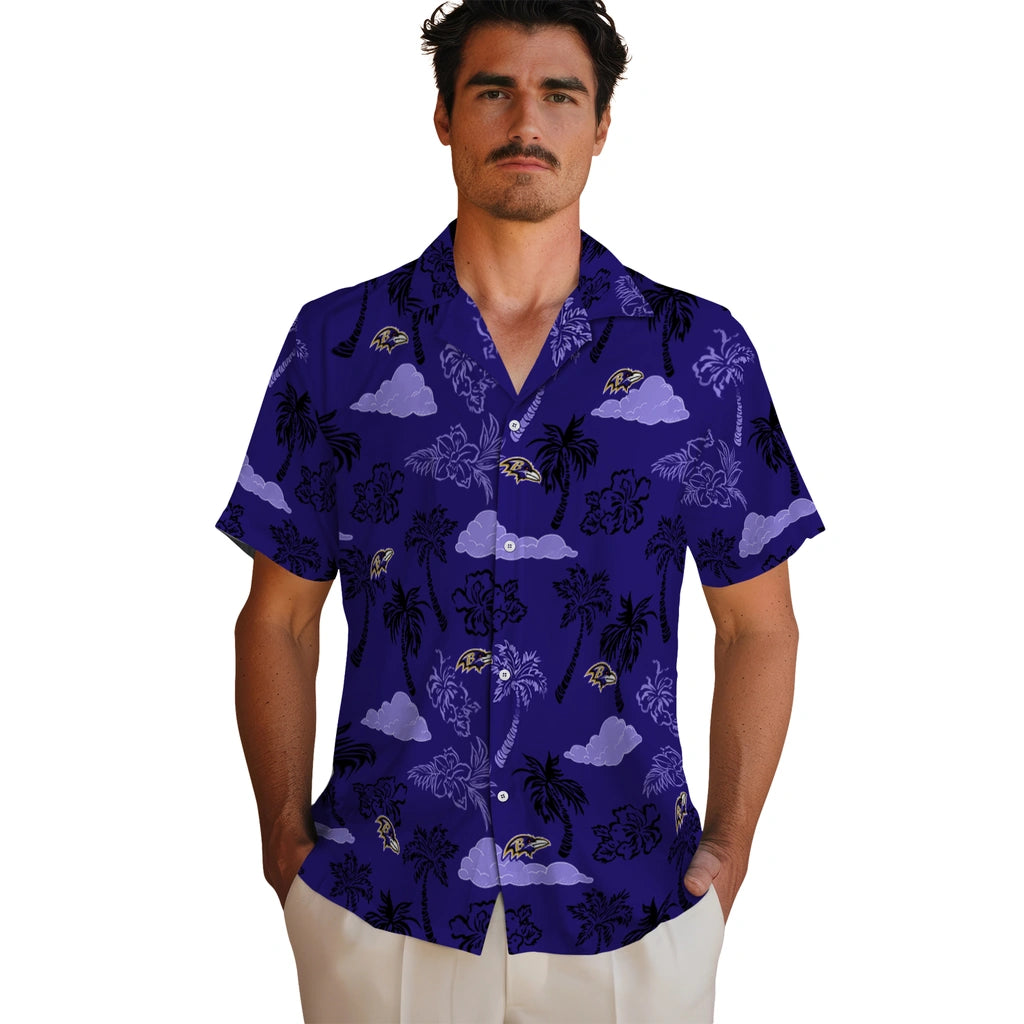 Baltimore Ravens Hawaiian Shirt - Palm And Clouds | Moonbestprint