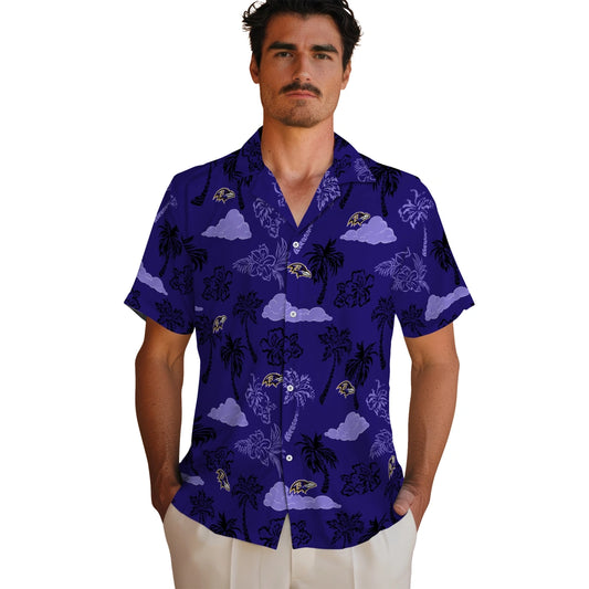 Baltimore Ravens Hawaiian Shirt - Palm And Clouds | Moonbestprint