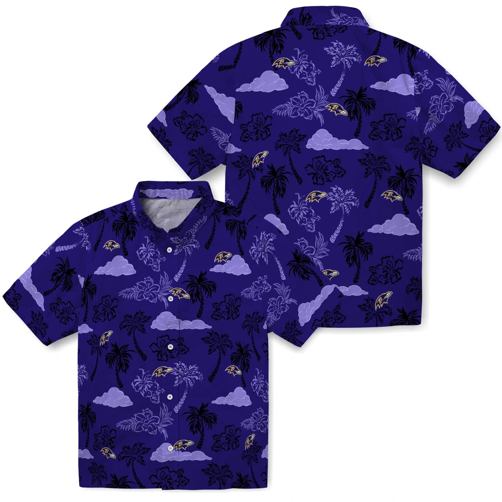 Baltimore Ravens Hawaiian Shirt - Palm And Clouds | Moonbestprint