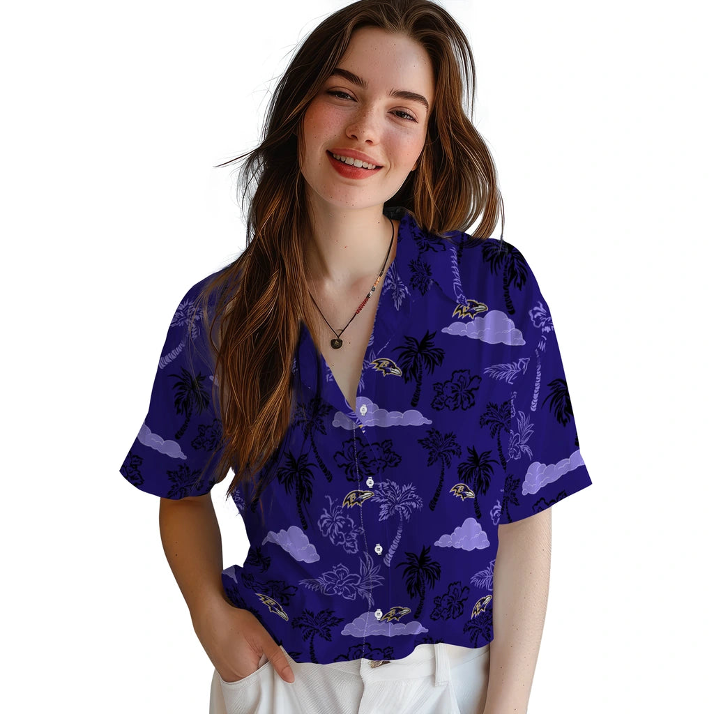 Baltimore Ravens Hawaiian Shirt - Palm And Clouds | Moonbestprint