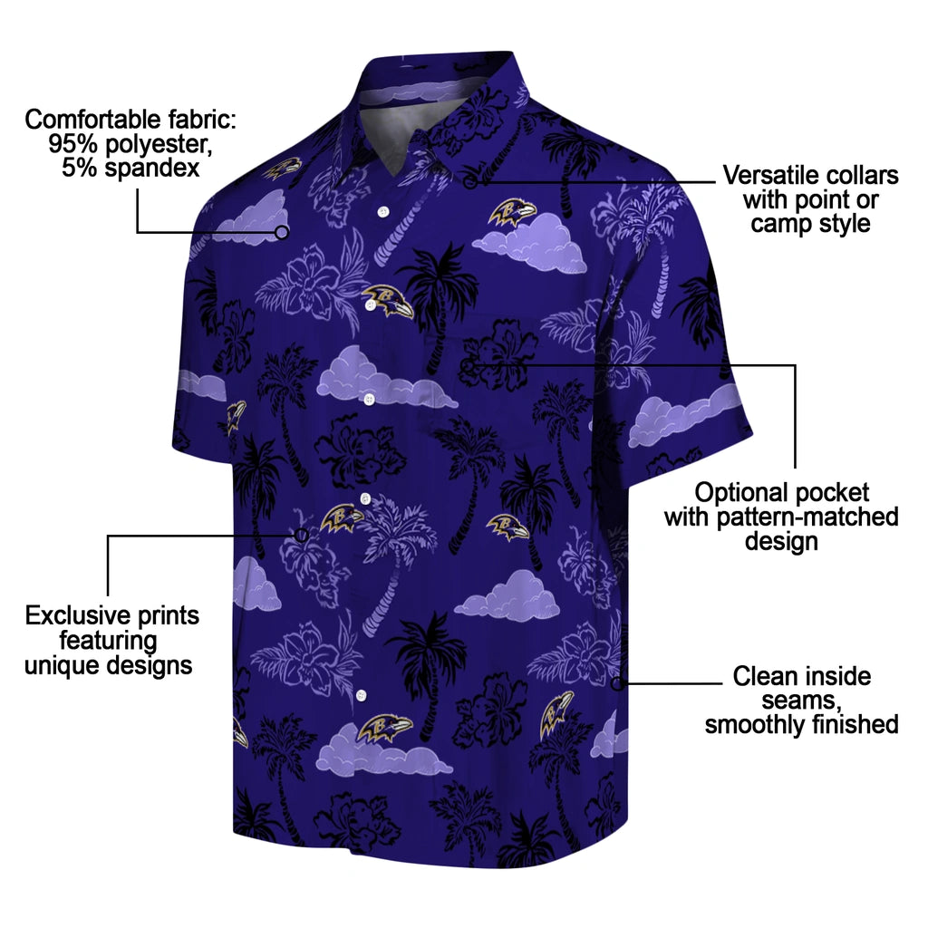 Baltimore Ravens Hawaiian Shirt - Palm And Clouds | Moonbestprint