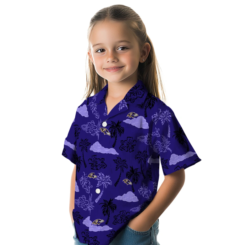 Baltimore Ravens Hawaiian Shirt - Palm And Clouds | Moonbestprint