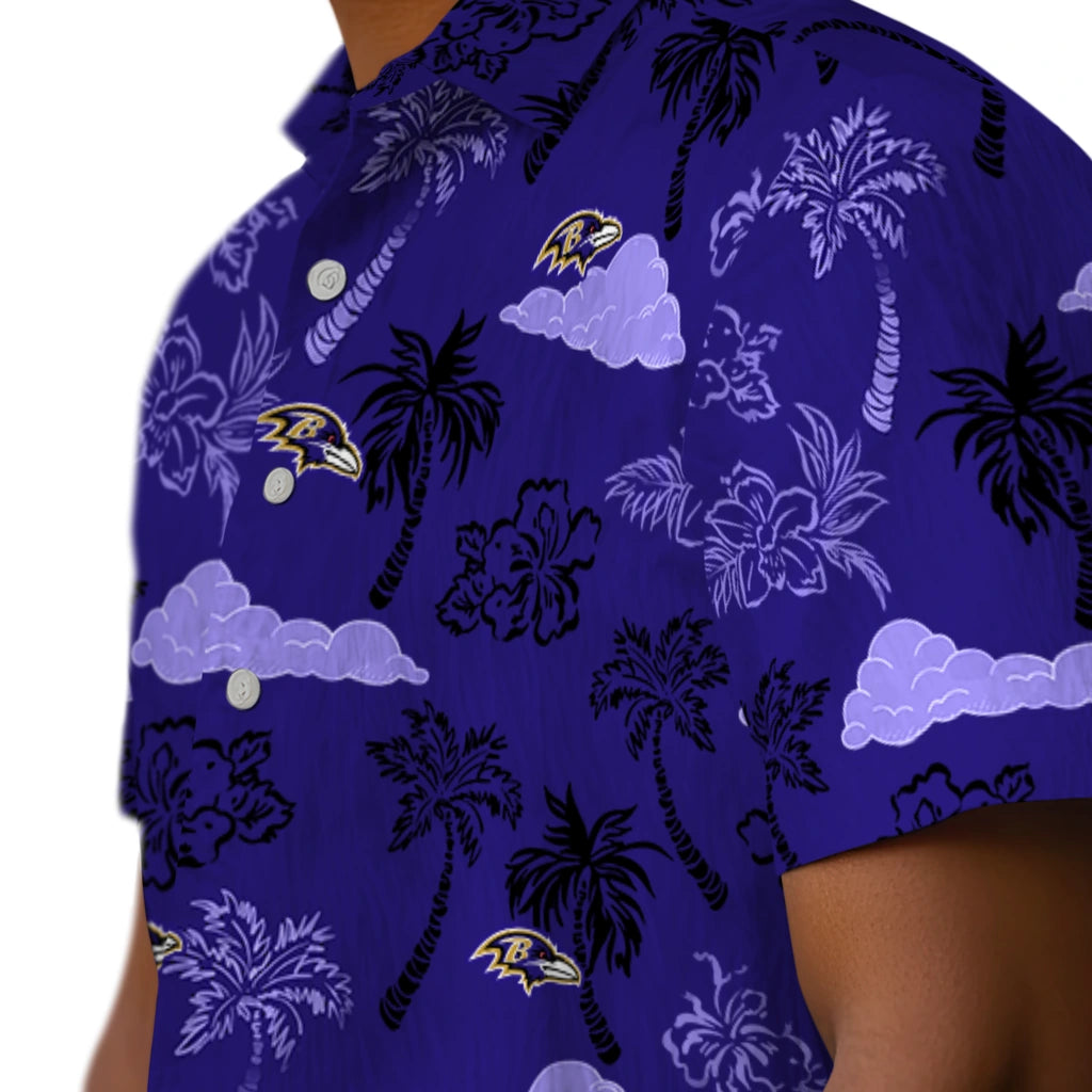 Baltimore Ravens Hawaiian Shirt - Palm And Clouds | Moonbestprint
