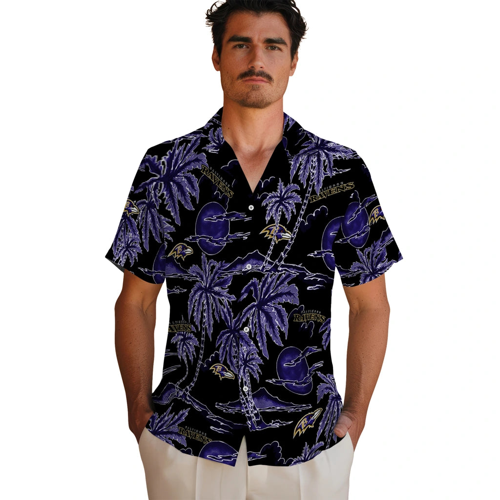 Baltimore Ravens Hawaiian Shirt - Palm Sunset | Moonbestprint