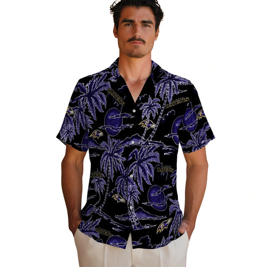 Baltimore Ravens Hawaiian Shirt - Palm Sunset | Moonbestprint