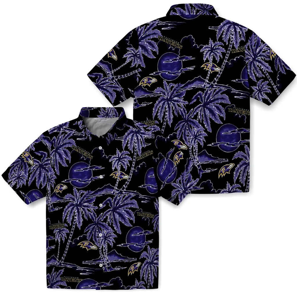 Baltimore Ravens Hawaiian Shirt - Palm Sunset | Moonbestprint