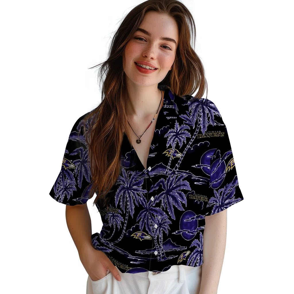 Baltimore Ravens Hawaiian Shirt - Palm Sunset | Moonbestprint