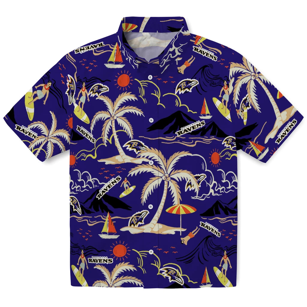 Baltimore Ravens Hawaiian Shirt - Palm Tree Island | Moonbestprint