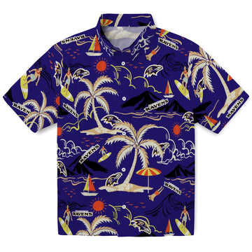 Baltimore Ravens Hawaiian Shirt - Palm Tree Island | Moonbestprint
