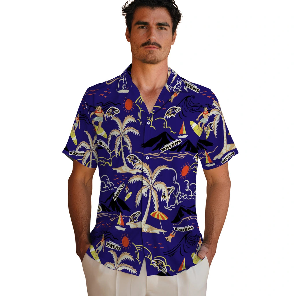 Baltimore Ravens Hawaiian Shirt - Palm Tree Island | Moonbestprint