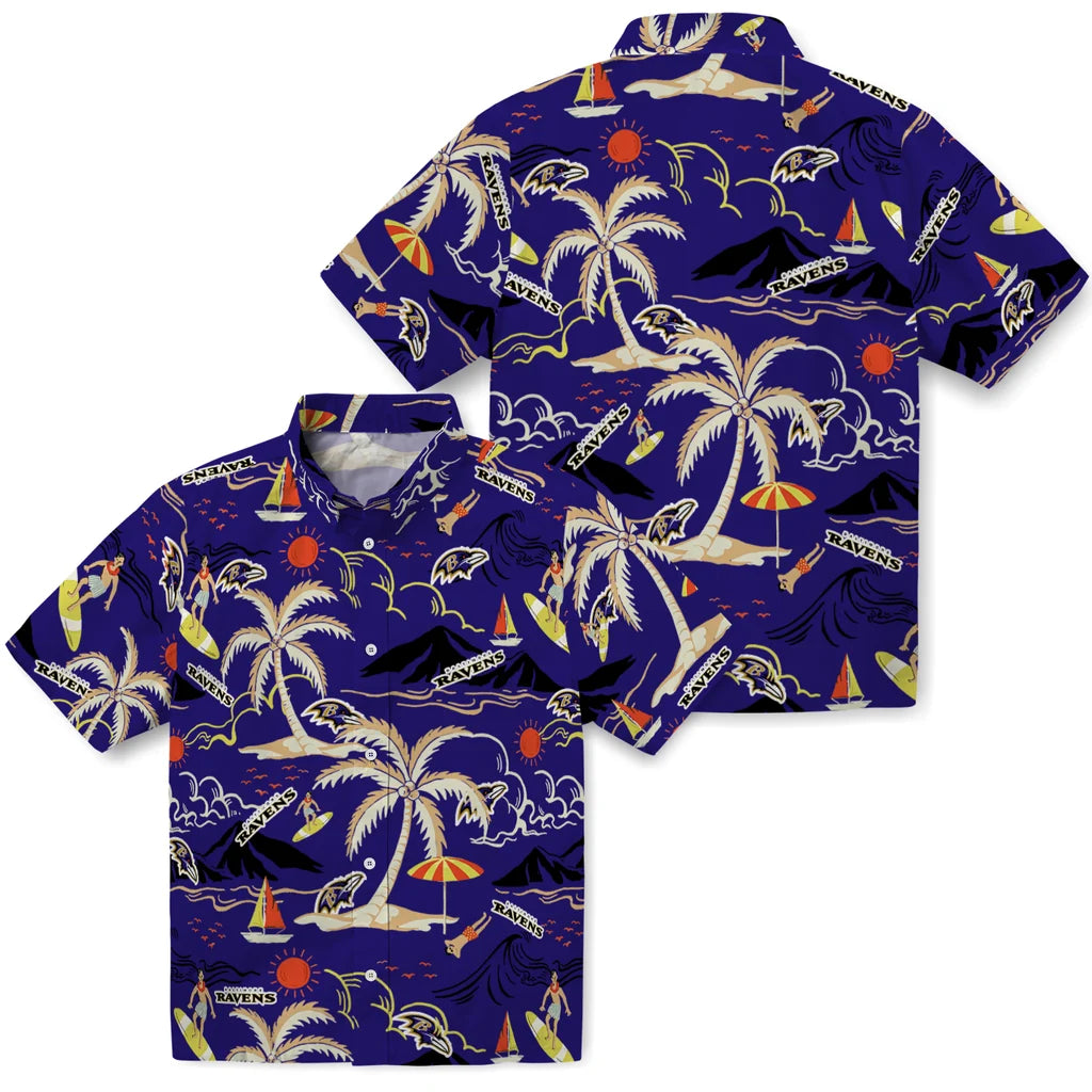 Baltimore Ravens Hawaiian Shirt - Palm Tree Island | Moonbestprint