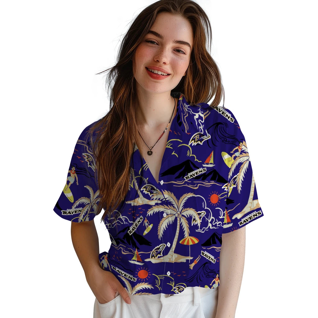 Baltimore Ravens Hawaiian Shirt - Palm Tree Island | Moonbestprint