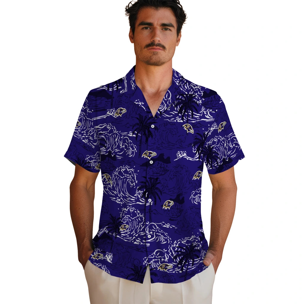 Baltimore Ravens Hawaiian Shirt - Wave Palm | Moonbestprint