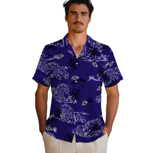 Baltimore Ravens Hawaiian Shirt - Wave Palm | Moonbestprint
