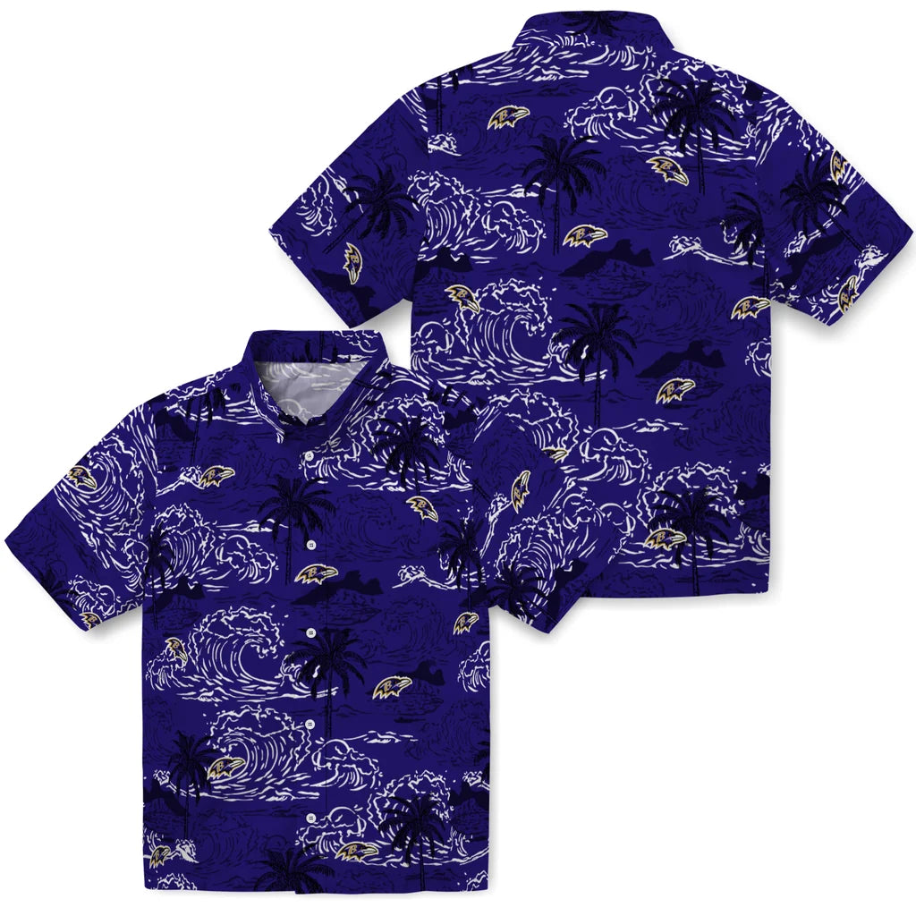 Baltimore Ravens Hawaiian Shirt - Wave Palm | Moonbestprint
