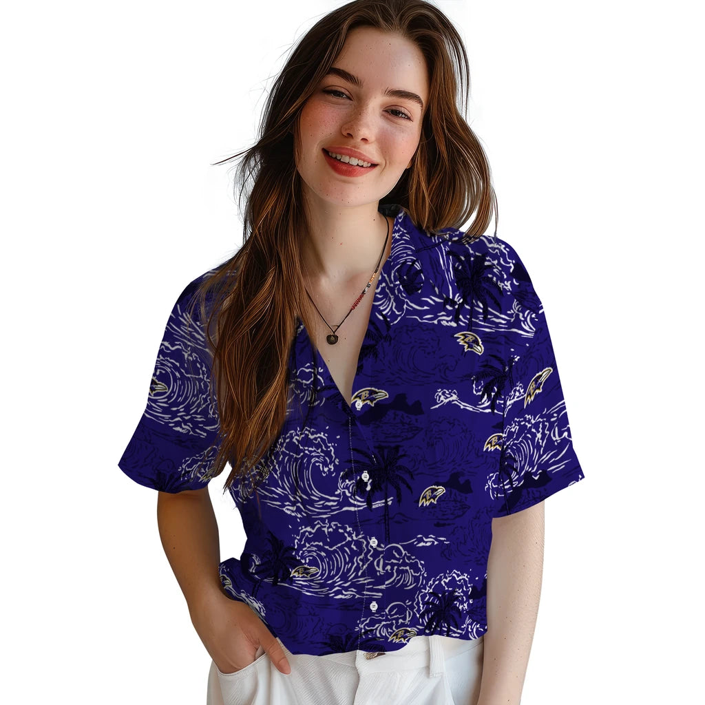 Baltimore Ravens Hawaiian Shirt - Wave Palm | Moonbestprint