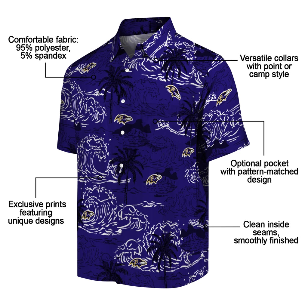 Baltimore Ravens Hawaiian Shirt - Wave Palm | Moonbestprint
