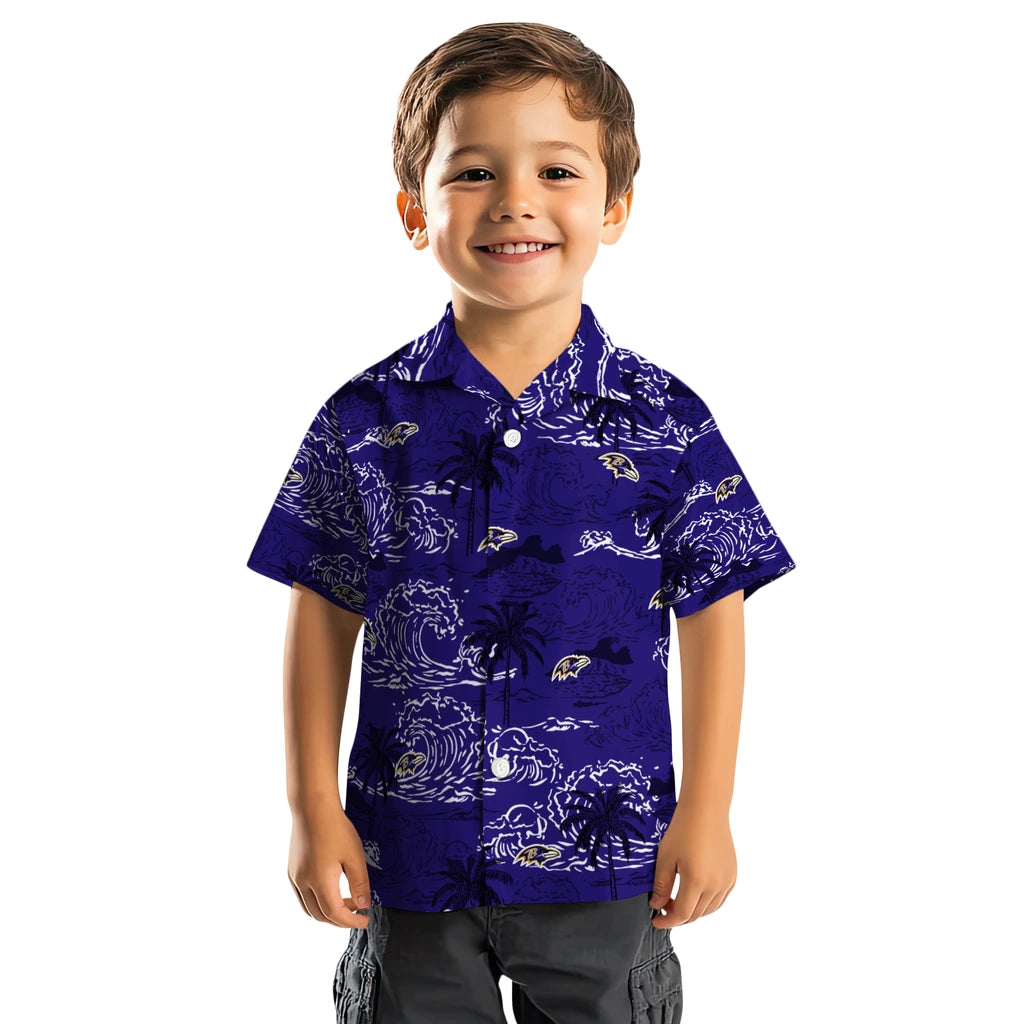 Baltimore Ravens Hawaiian Shirt - Wave Palm | Moonbestprint
