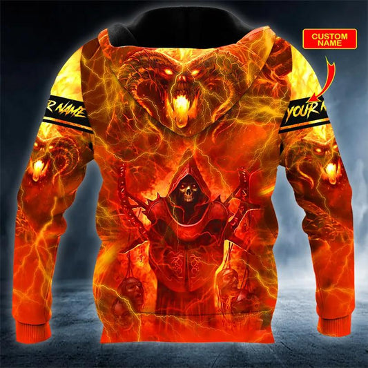 Baphomet Grim Reaper On Fire Skull Custom 3D All Over Print Hoodie -Moonbestprint