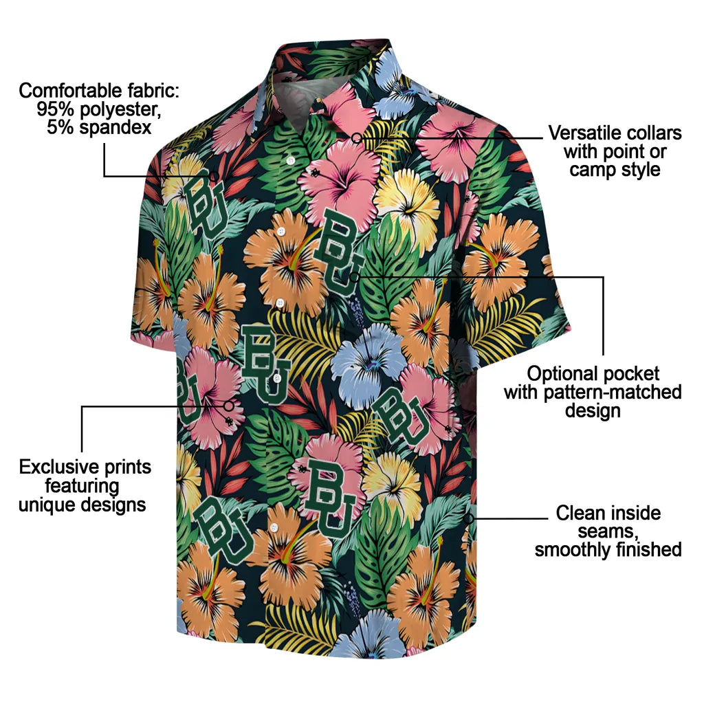 Baylor Bears Hawaiian Shirt - Brilliant Hibiscus Garden | Moonbestprint